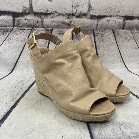 Steve Madden Corizon Wedge Open Toe Sandal Beige Womens Size 8.5 - Picture 1 of 10